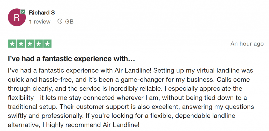 Air Landline review Richard S fantastic experience