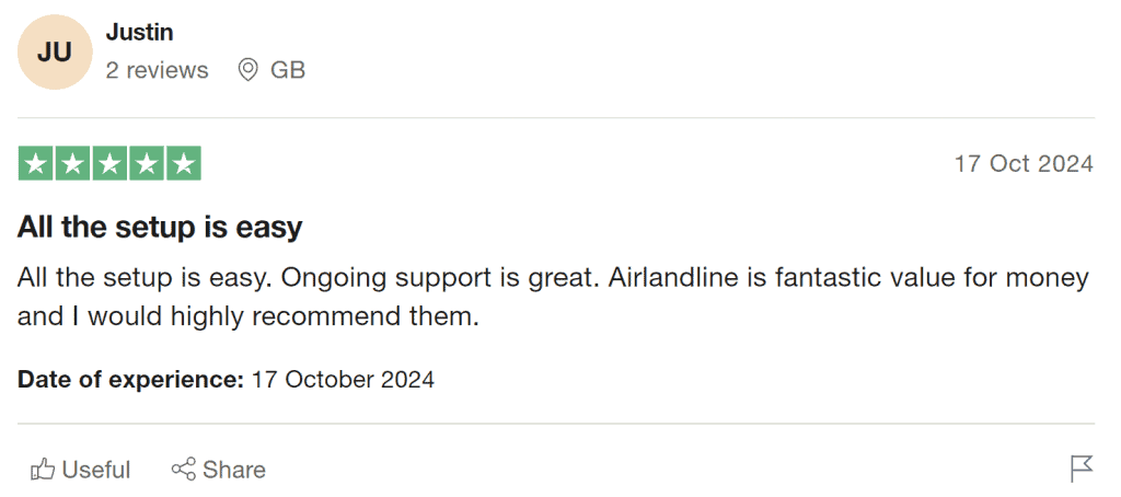 Justin review of Air Landline telephone services